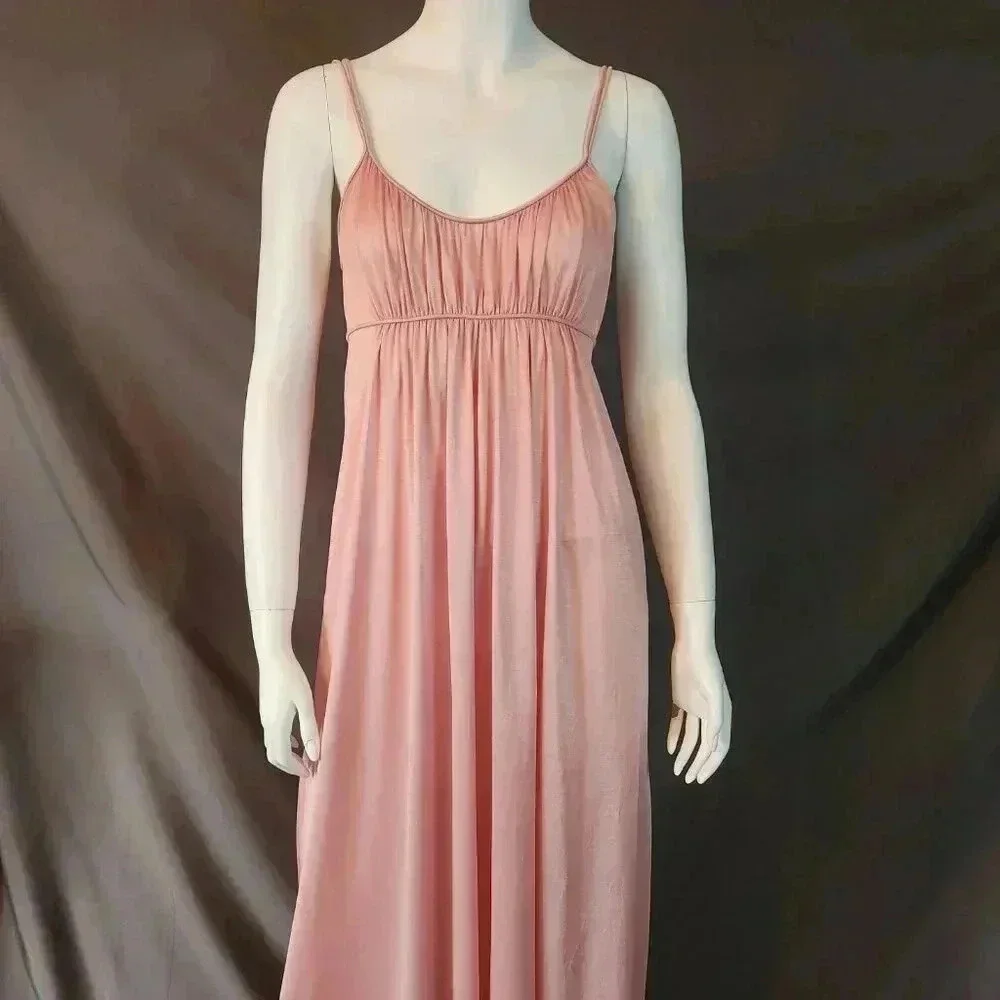 Vintage 70s Blush Pink Empire Waist Slip Nightgown Dress S - Picture 6 of 13
